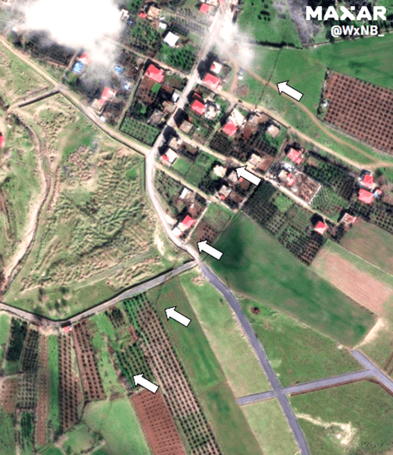 Đường đứt vỡ được thể hiện rõ rệt qua ảnh vệ tinh độ phân giải cao tại tỉnh Gaziantep, Thổ Nhĩ Kỳ ngày 07/06  (Ảnh: #MaxarTechnology, Nahel Belgherze @WxNB)