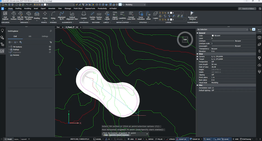 civil sections tin surface alignment